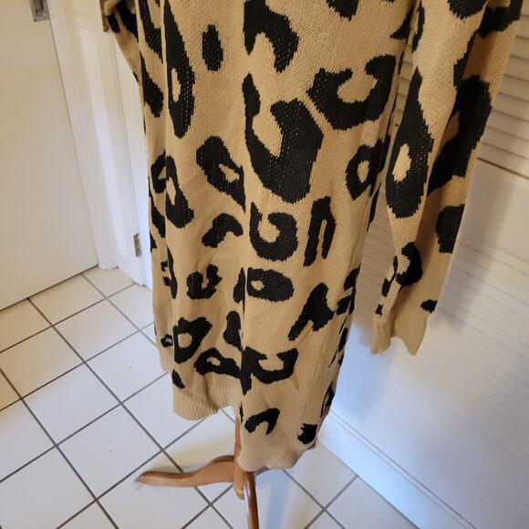 Leopard Print Open Front Longline Cardigan Goodnight Macaroon Medium - Picture 6 of 7